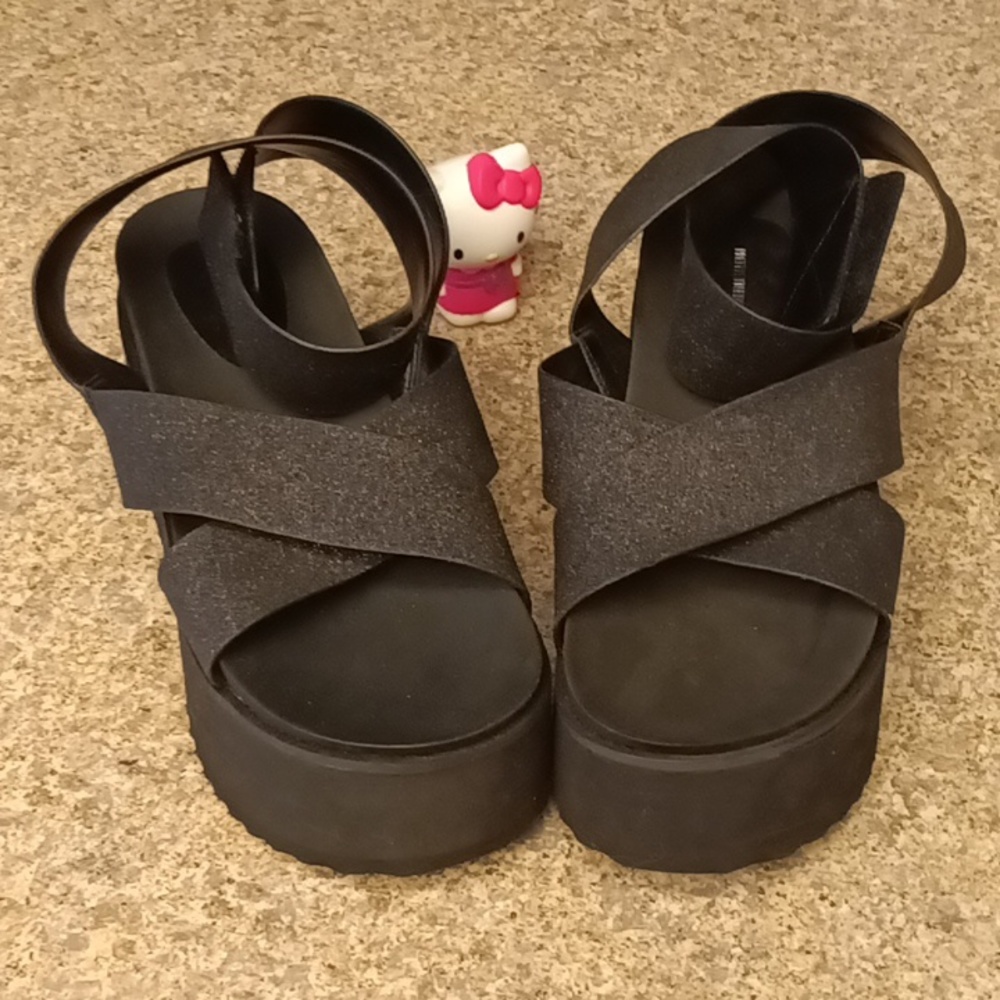 Kids  black platform shoes size Three wrap around ankle new pretty little thing